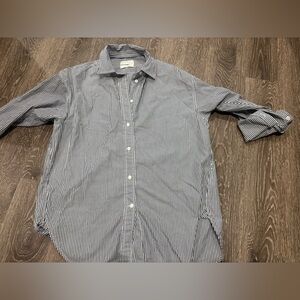 J. Crew Women's Navy and White Striped Button-Down Shirt Relaxed Fit Size 4